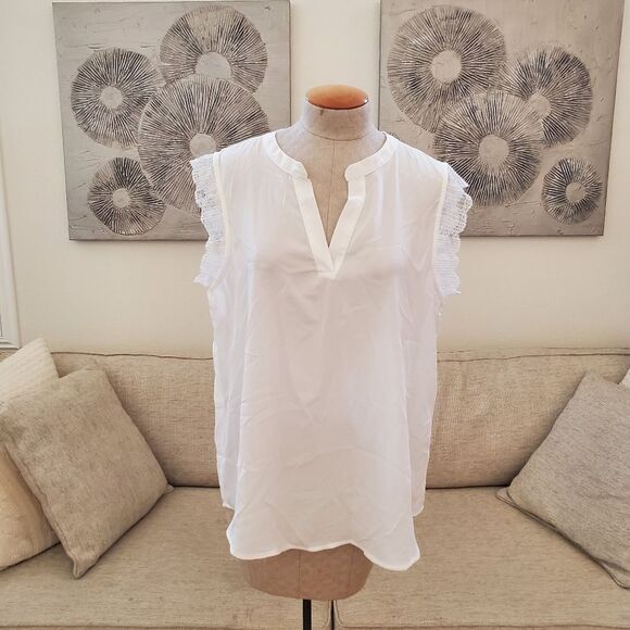 🌹 GIBSON x CITY SAFARI 🌹 NEW! Split Neck Lace Trim Top - [XL, White] - Picture 2 of 11